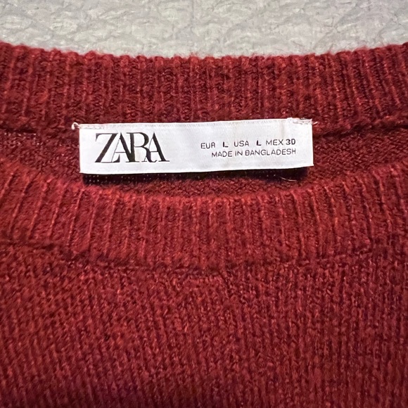 Zara Knit Soft Crew Neck Sweater With Ribbed Trims and puff sleeves, Size L - Picture 10 of 11